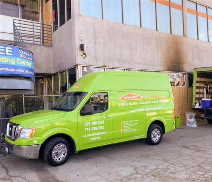 SERVPRO vehicle responding to a commercial fire loss.